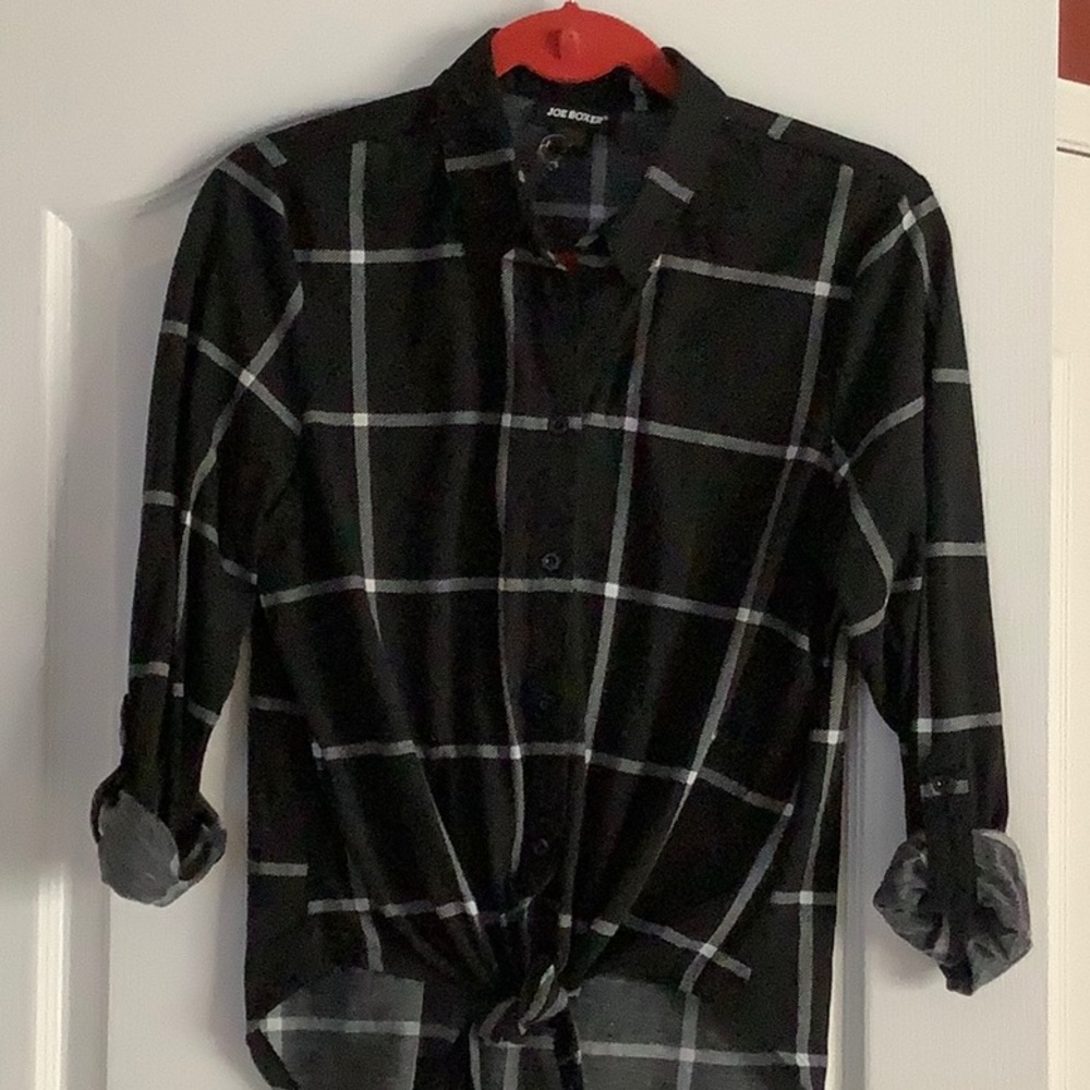 Tie front plaid shirt